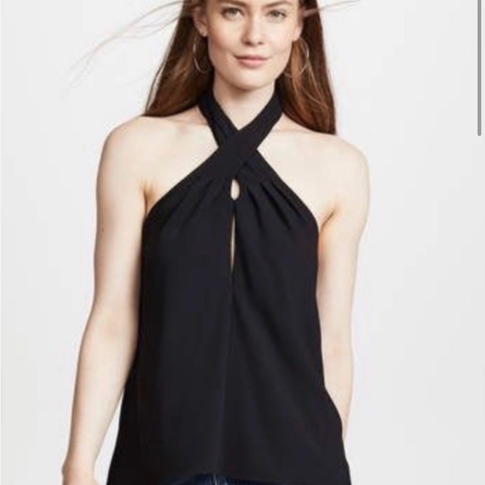 Amanda Uprichard Top. Black Draped Halter Neck Cami Top